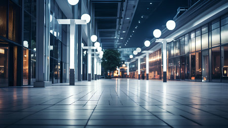 Empty street at night in Shanghai, China. 3D rendering.の素材