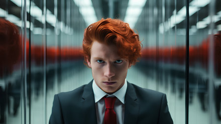 Portrait of a young businessman with red hair in the office.の素材