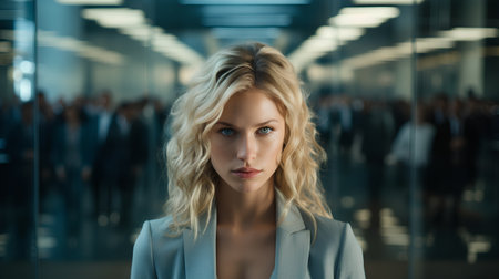 Portrait of a beautiful young businesswoman in a business center.の素材