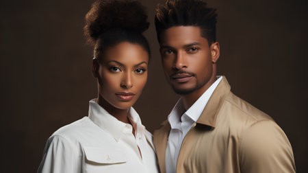 Young african american man and woman posing in studio. Fashion shot.の素材