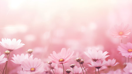 Beautiful pink cosmos flowers background with soft focus and bokehの素材