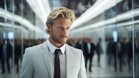 Portrait of a handsome young man in a white business suit.の素材