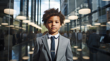 Portrait of a cute African-American boy in a business suitの素材