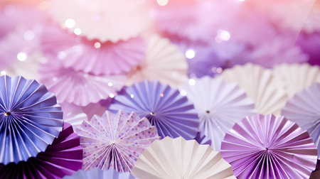 Colorful origami paper umbrellas on bokeh backgroundの素材