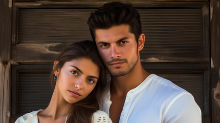 Portrait of a beautiful young couple in love looking at the cameraの素材