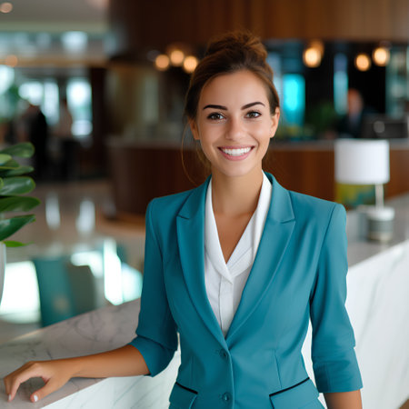 Portrait of a beautiful young business woman in a hotel lobby.の素材