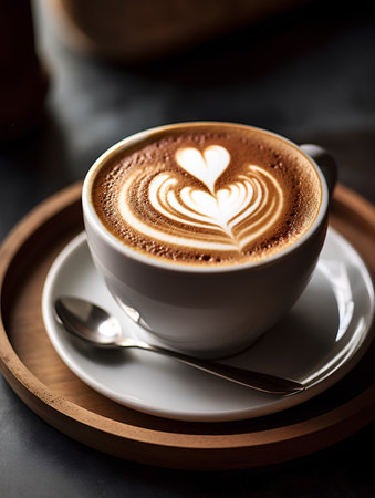 Cup of cappuccino with heart shape latte artの素材
