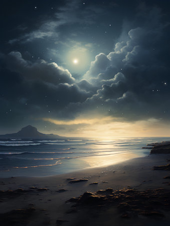 Sunset over the sea. 3d rendering. Computer digital drawing.の素材