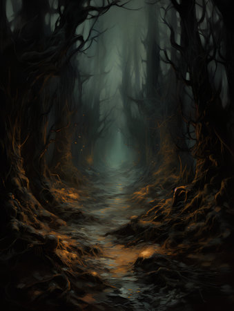 abstract halloween background with spooky forest and dark groundの素材