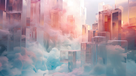 Abstract 3d render of skyscrapers in clouds. Futuristic city.の素材