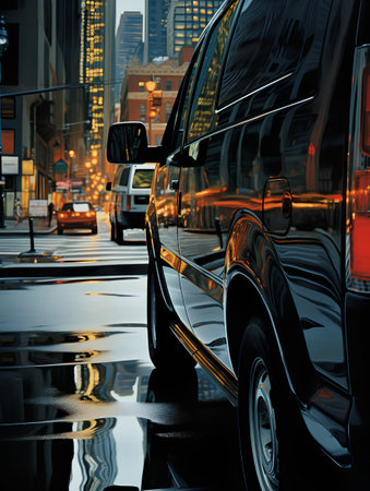Car on the road in the city at night. 3d renderingの素材