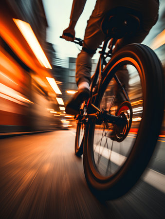Cyclist Riding a Bike on the Road in Motion Blur Backgroundの素材