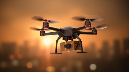 Drone quadcopter flying with digital camera. 3d renderingの素材