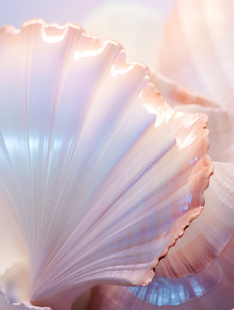 Seashells on a blue background. Close-up.の素材