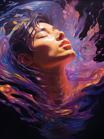 Portrait of a beautiful woman with flowing hair. Beauty, fashion.の素材