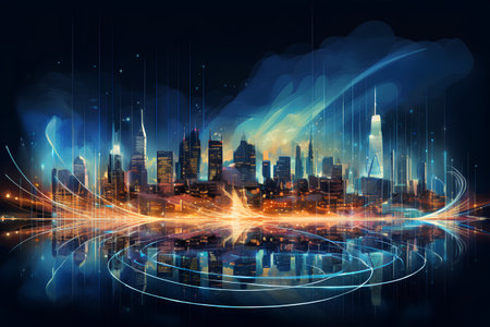 Abstract background with city and lights. Vector illustration. Eps 10.の素材
