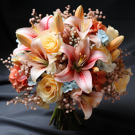 Bouquet of flowers on a black background. 3d renderingの素材