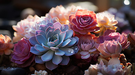 Beautiful succulent plants in cactus garden. Echeveria.の素材