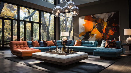 Interior of a modern living room, 3d render image.の素材