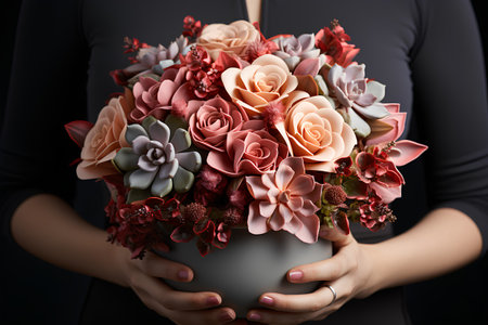 Beautiful bouquet of flowers in the hands of a woman.の素材