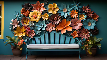 Vintage sofa with flowers on the wall. 3D rendering.の素材