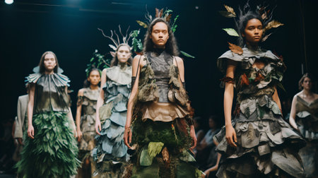 Models walk the runway finale during the Balmain show as part of the Paris Fashion Week Womenswear Spring/Summer 2016 in Paris, France.の素材
