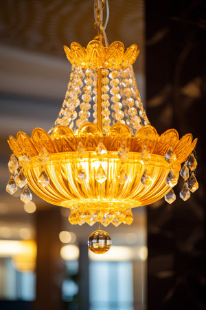 Beautiful luxury crystal chandelier decoration in living room interior - Vintage Light Filterの素材