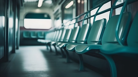 Empty seats in a train, blue toned image with shallow depth of fieldの素材