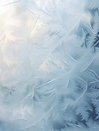 Frosty natural pattern on window glass. Abstract winter background.の素材