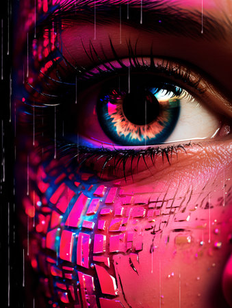 Beautiful woman's eye with abstract pattern. 3D rendering.の素材