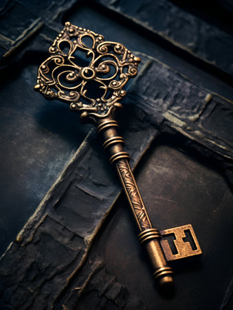 Vintage key on old book. Toned image. Selective focus.の素材