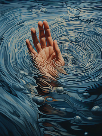 Hand in the water. 3d rendering, 3d illustration.の素材