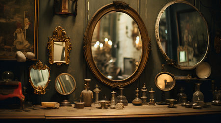 antique mirror in the interior of the room, vintage tonedの素材