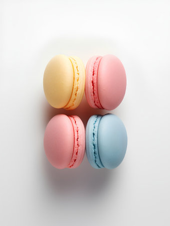 Colorful macaroon isolated on white background, top view.の素材