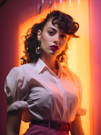 Portrait of a beautiful young woman with bright make-up.の素材