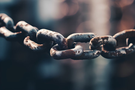 Rusty chain close-up on a blurred background. Selective focusの素材