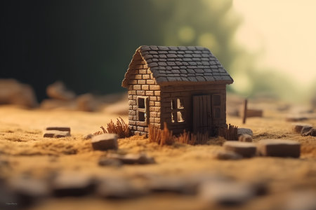 Model of a small house on the sand. 3d illustration.の素材