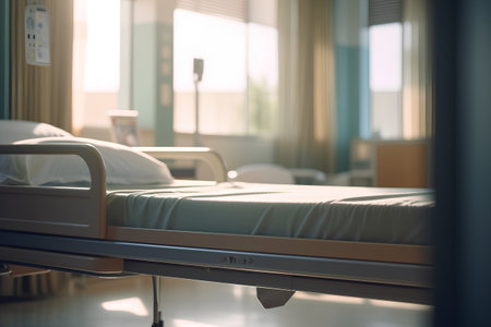 Hospital bed in a hospital room. Healthcare and medical concept.の素材