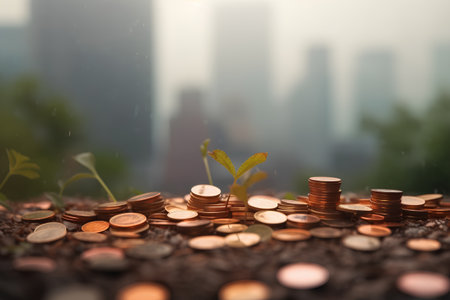 Investment concept, save money for investment concept plant growing out of coinsの素材