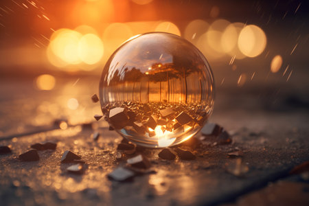 Crystal ball with golden bokeh background. Christmas and New Year concept.の素材