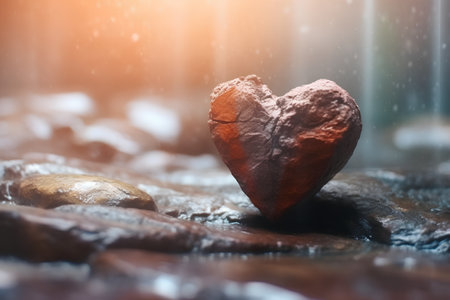 Heart shaped stone in the rain, valentine's day conceptの素材