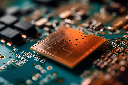 Close-up of electronic circuit board with microchips. Shallow DOFの素材