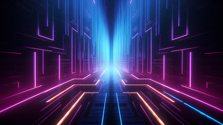 Abstract futuristic background with glowing neon lines. 3d rendering, 3d illustration.の素材