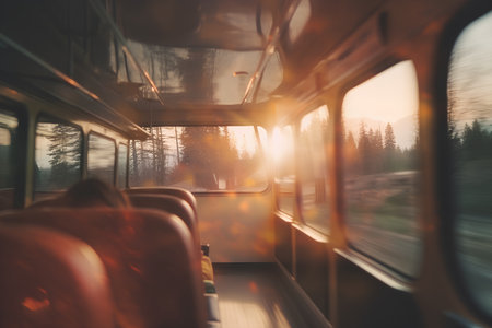 Vintage train in the mountains. Traveling by car concept.の素材