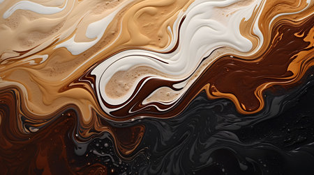 Brown and white abstract background. Liquid marble pattern. 3d illustrationの素材