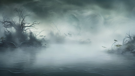 Foggy misty swamp landscape. 3D Rendering.の素材
