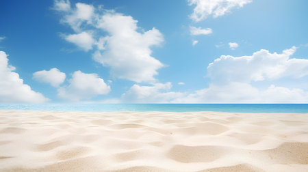 sand beach and blue sky with white clouds, summer vacation background.の素材