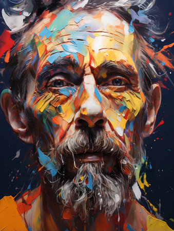 Portrait of an old man with a beard and mustache, painted with gouache.の素材