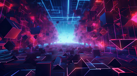 Futuristic background with neon lights. 3d rendering, 3d illustration.の素材