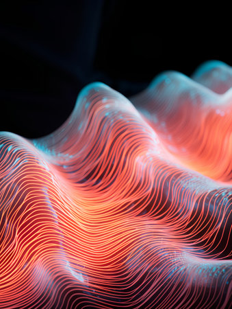 Abstract 3d rendering of sound wave with glowing particles. Futuristic sound wave.の素材